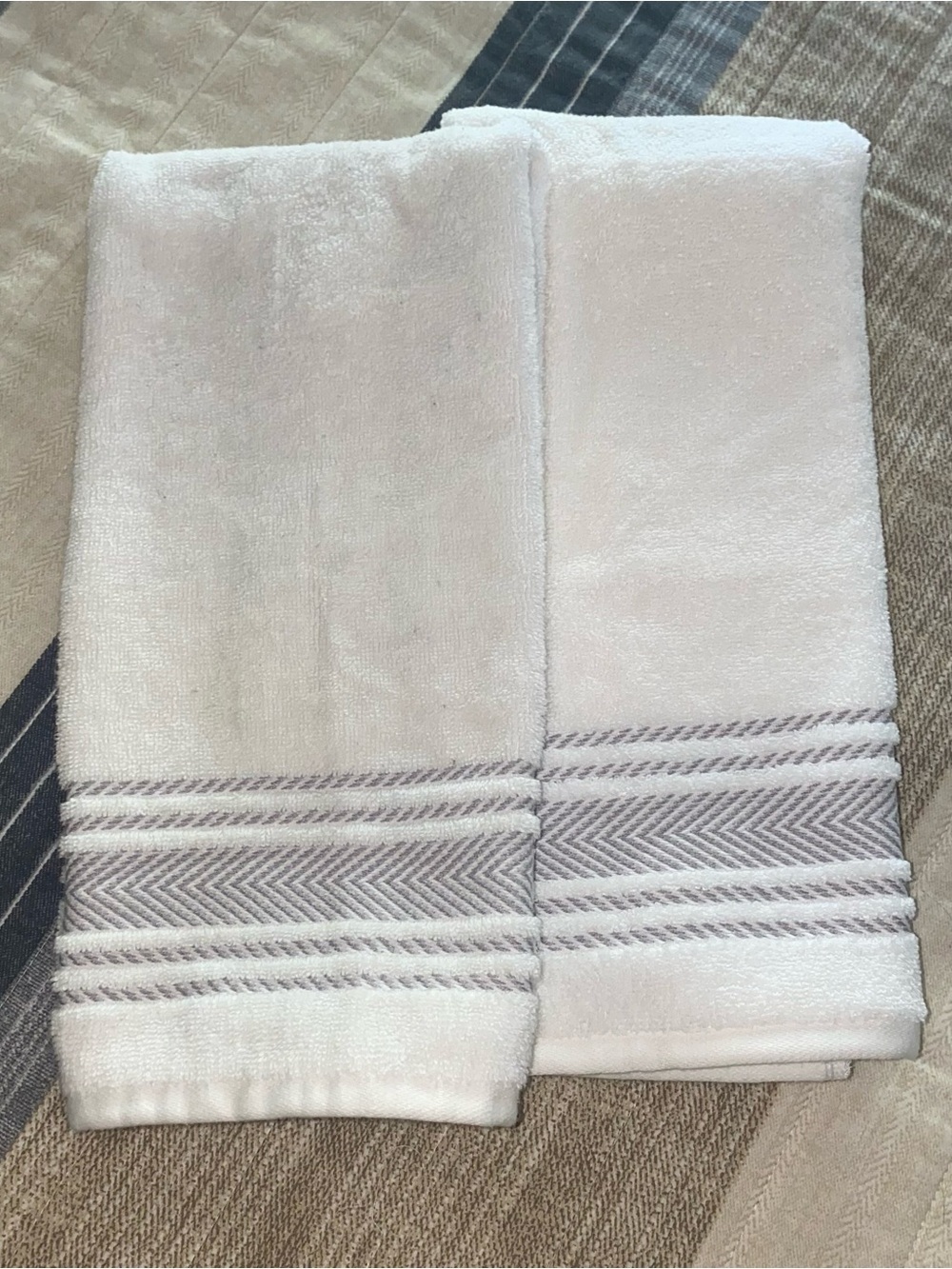 Threshold White Towels with Gray Stripe Accent